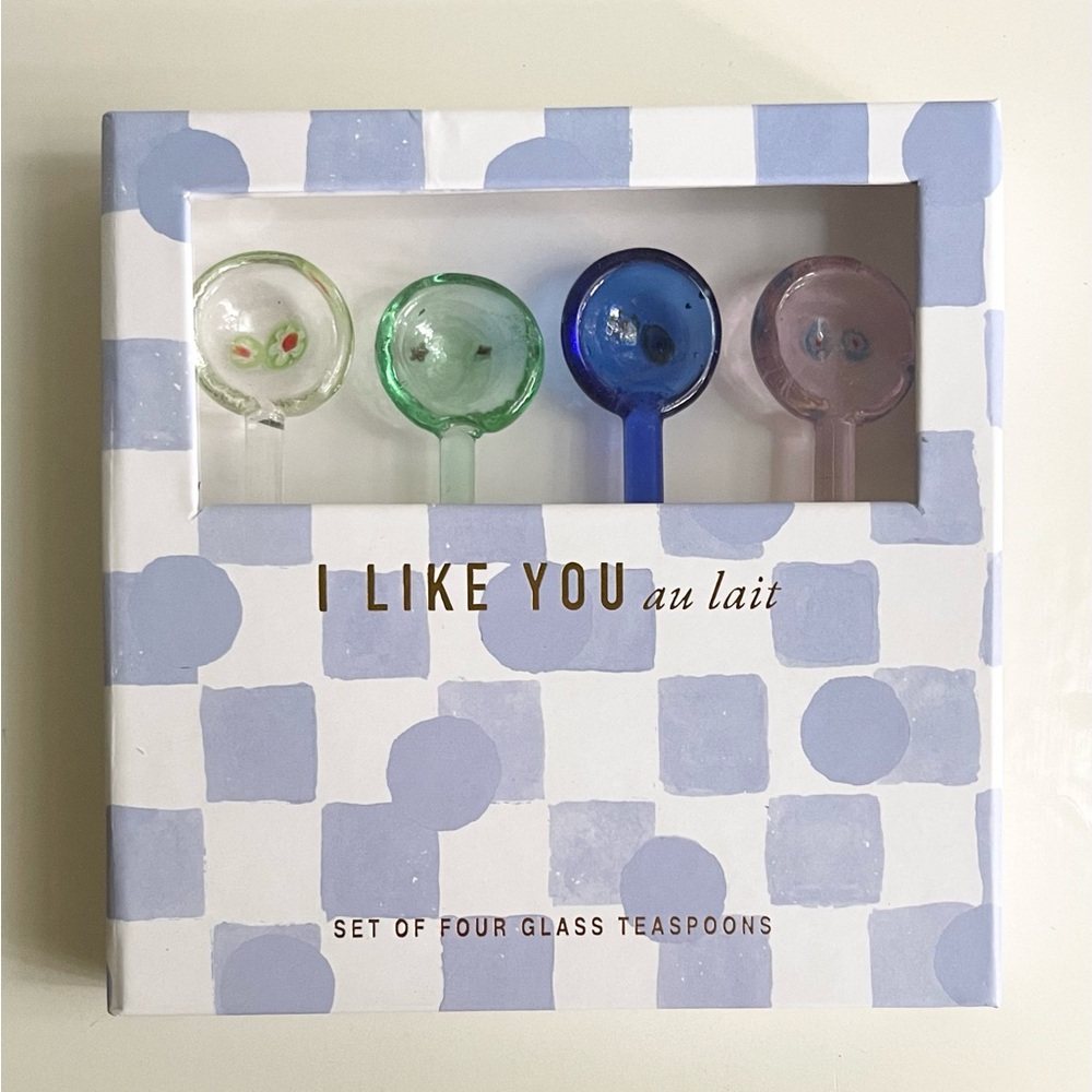 Brand New Set Of 4 Art Glass I like You Au Lait Anthropologie Teaspoons